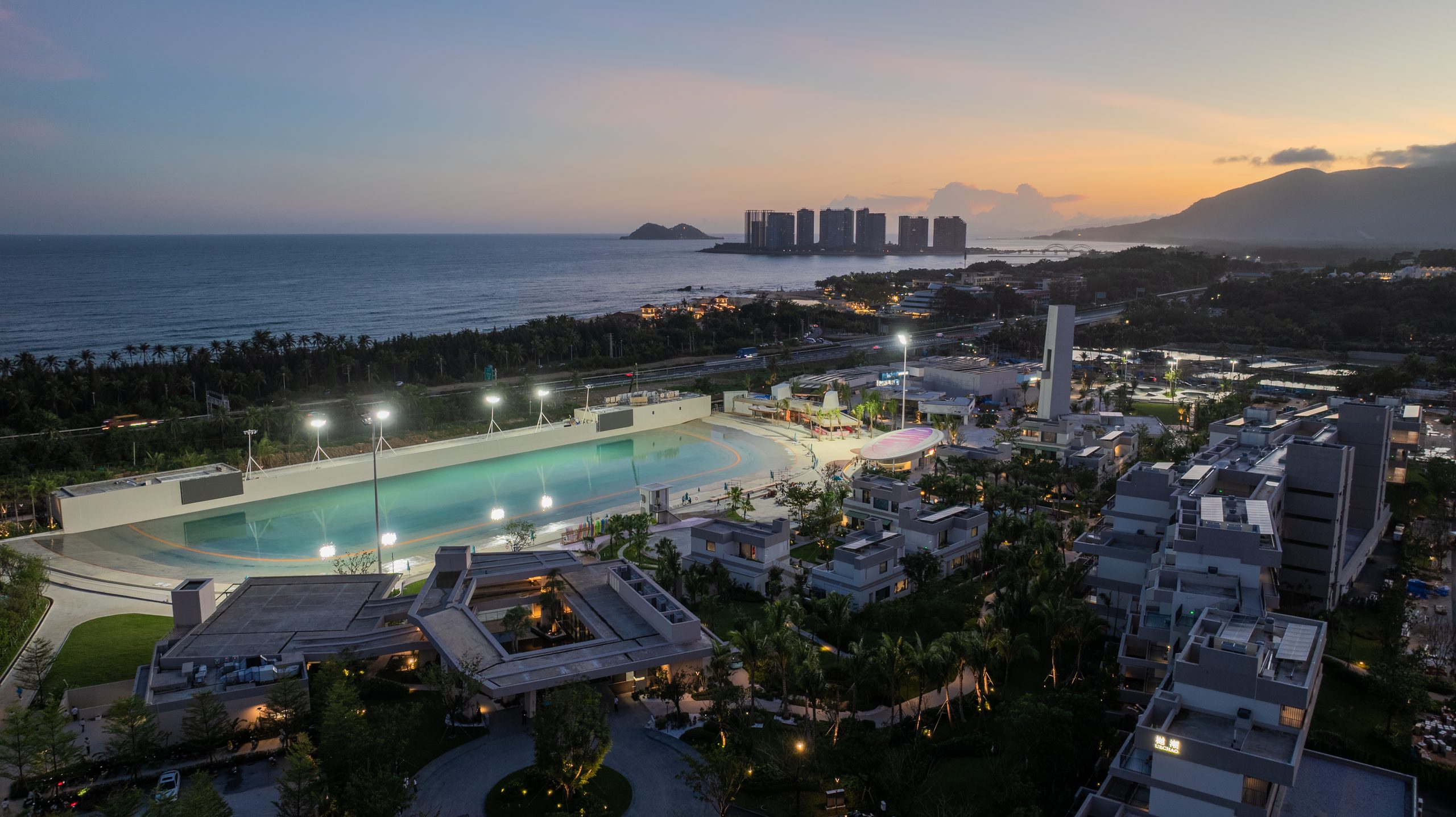 Wave pool aerial dusk